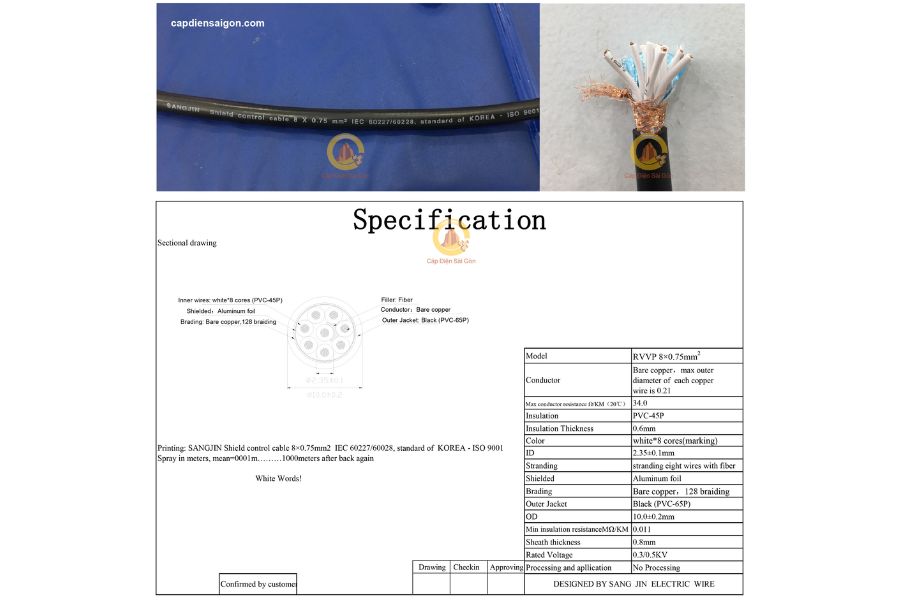 Cáp Điều Khiển Sangjin 8 Core Có Lưới Chống Nhiễu – Giải Pháp An Toàn và Hiệu Quả Cho Các Dự Án Công Nghiệp